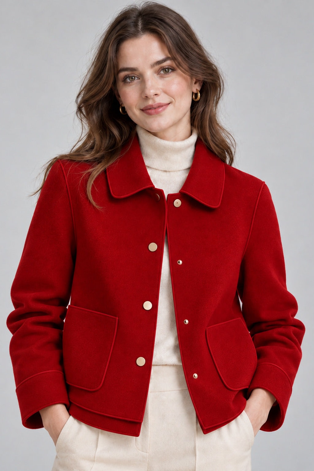 Brushed Cropped Jacket With Collared Button Front - 6