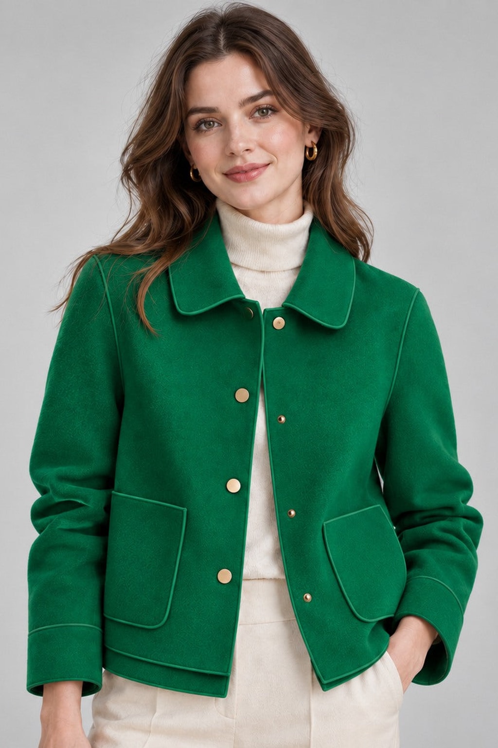 Brushed Cropped Jacket With Collared Button Front - 7