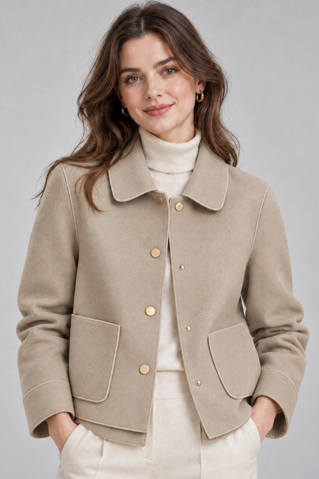Brushed Cropped Jacket With Collared Button Front - 8
