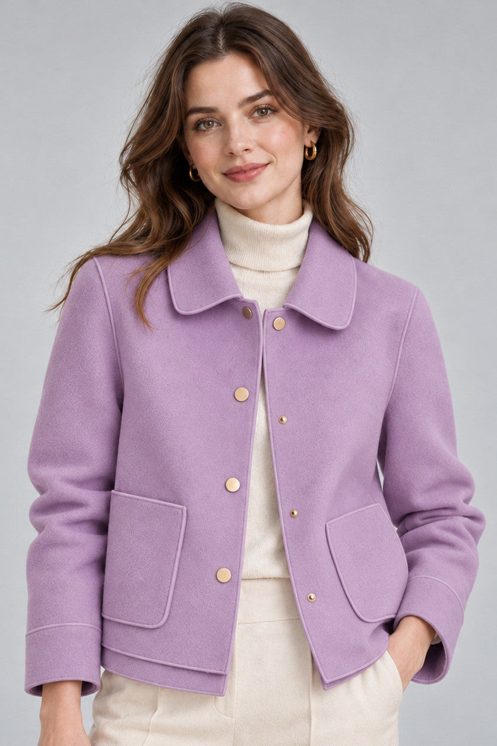 Brushed Cropped Jacket With Collared Button Front - 9