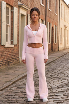 Knit Two-Piece Flare Pants Set With Hood - 2