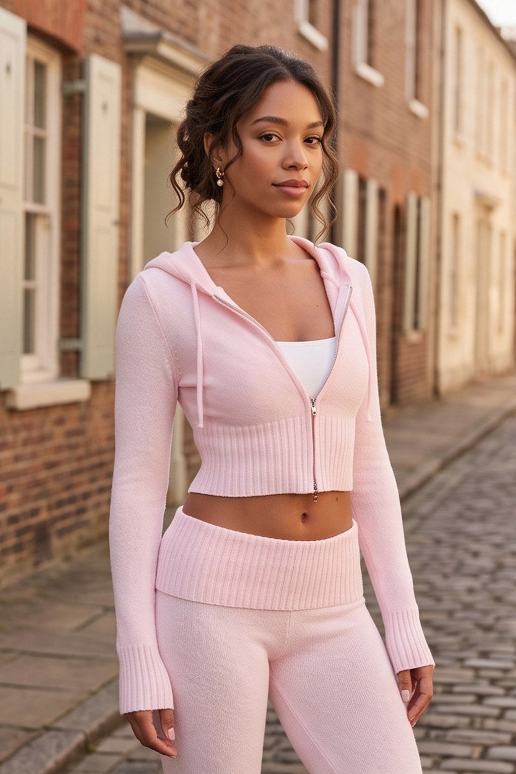 Knit Two-Piece Flare Pants Set With Hood - 3