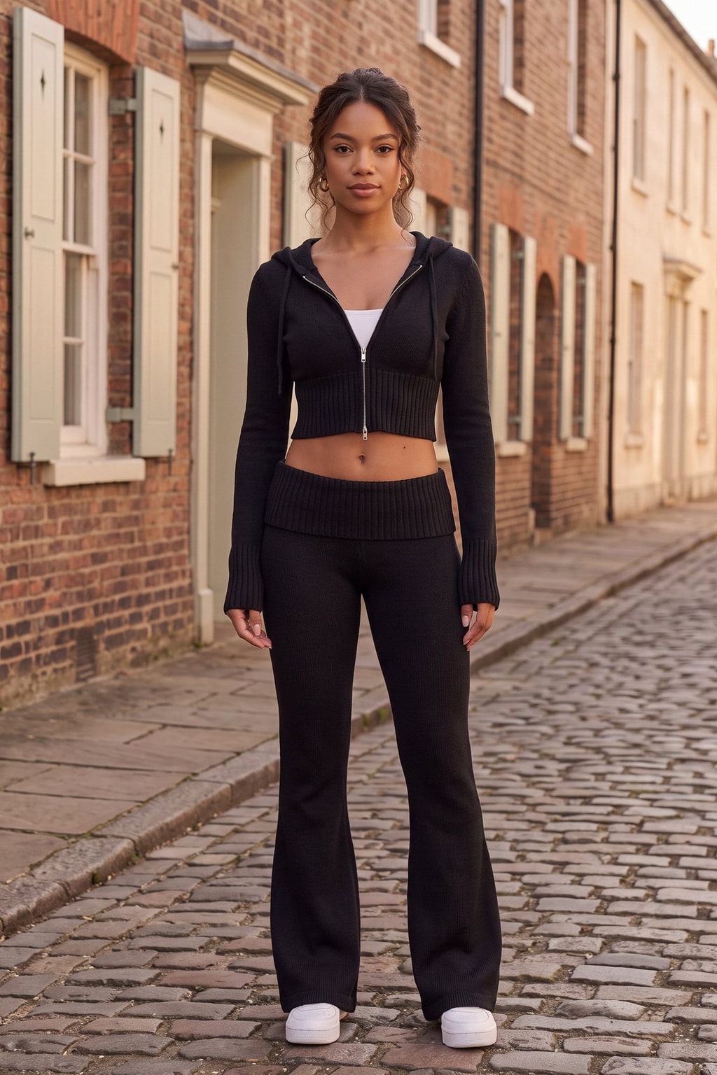 Knit Two-Piece Flare Pants Set With Hood - 6