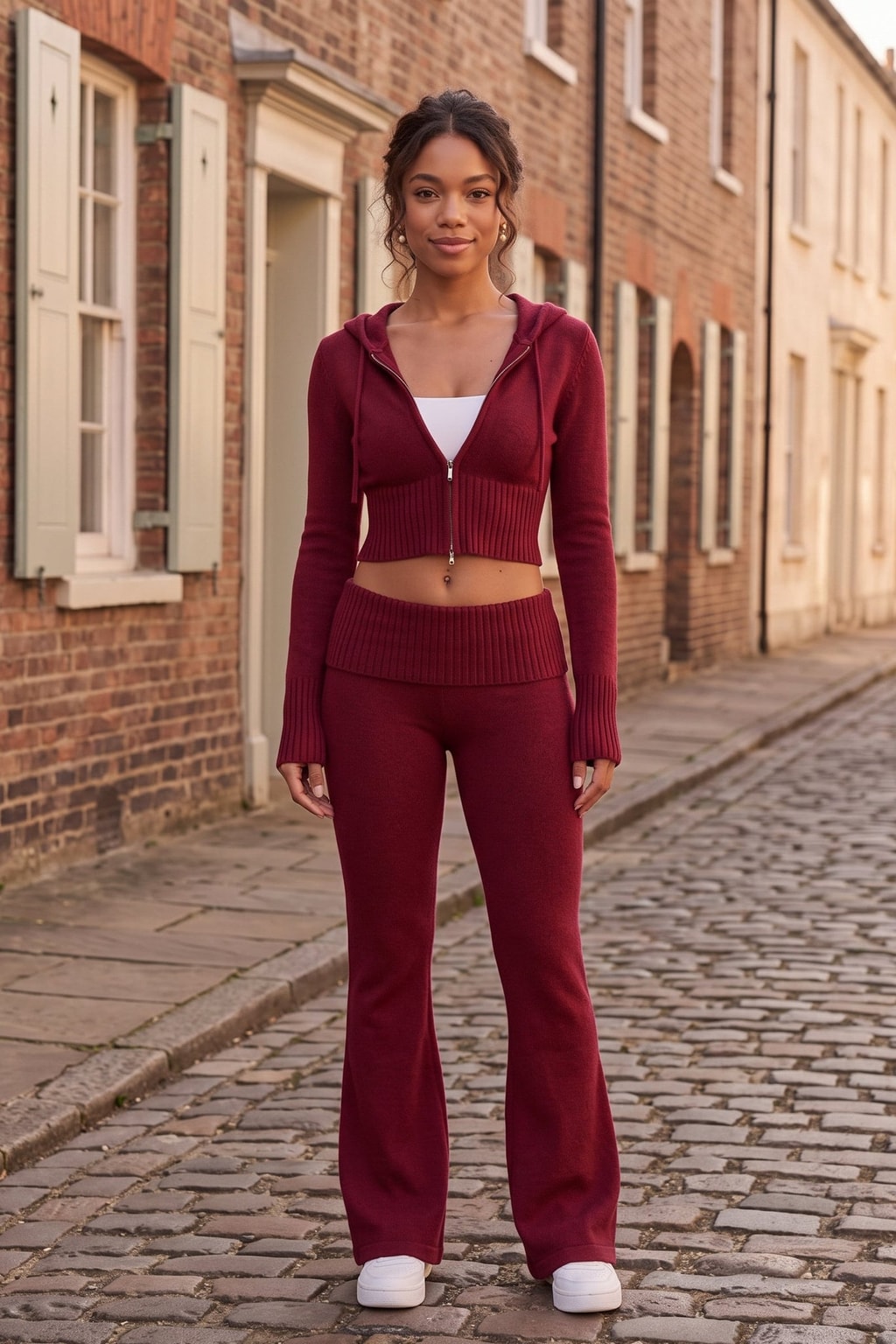 Knit Two-Piece Flare Pants Set With Hood - 8
