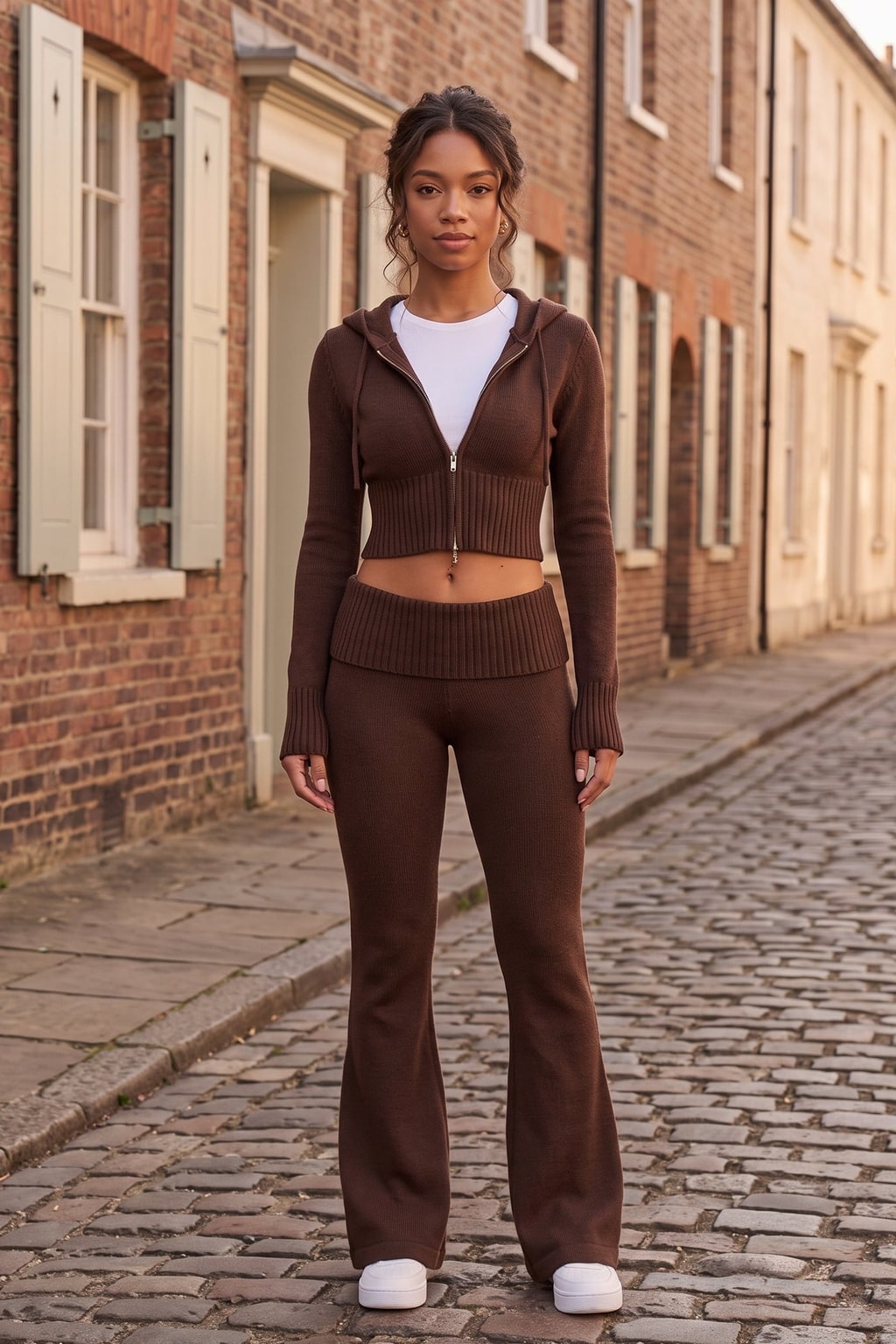 Knit Two-Piece Flare Pants Set With Hood - 9