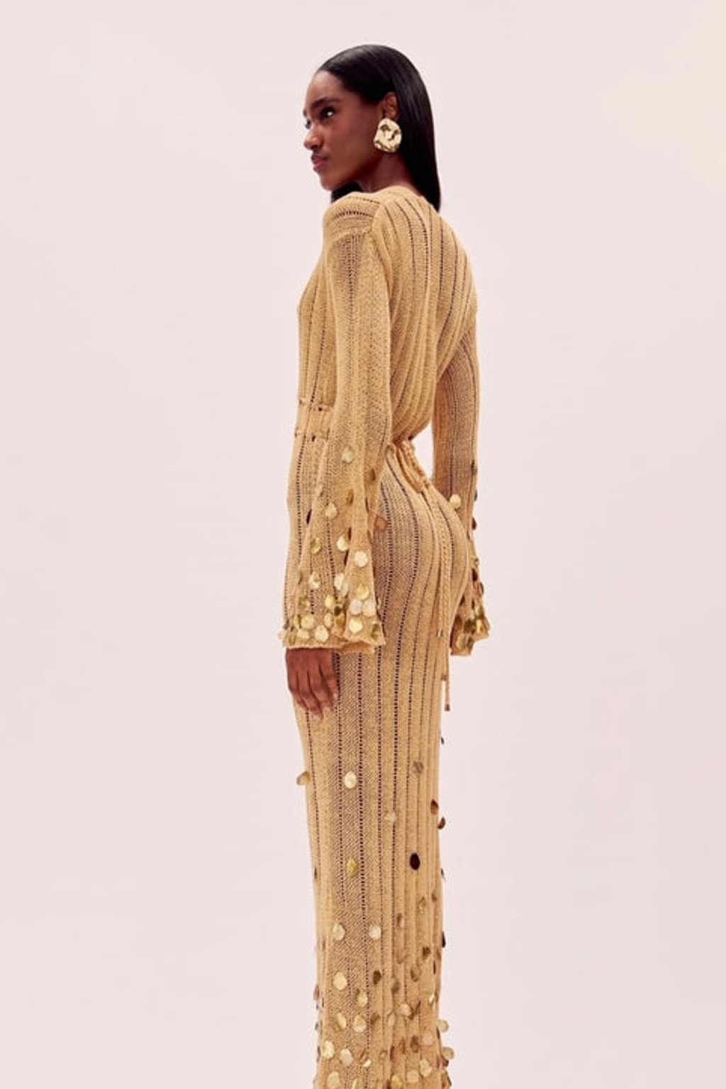 Viscose Knit Maxi Dress With Bell Sleeves - 8