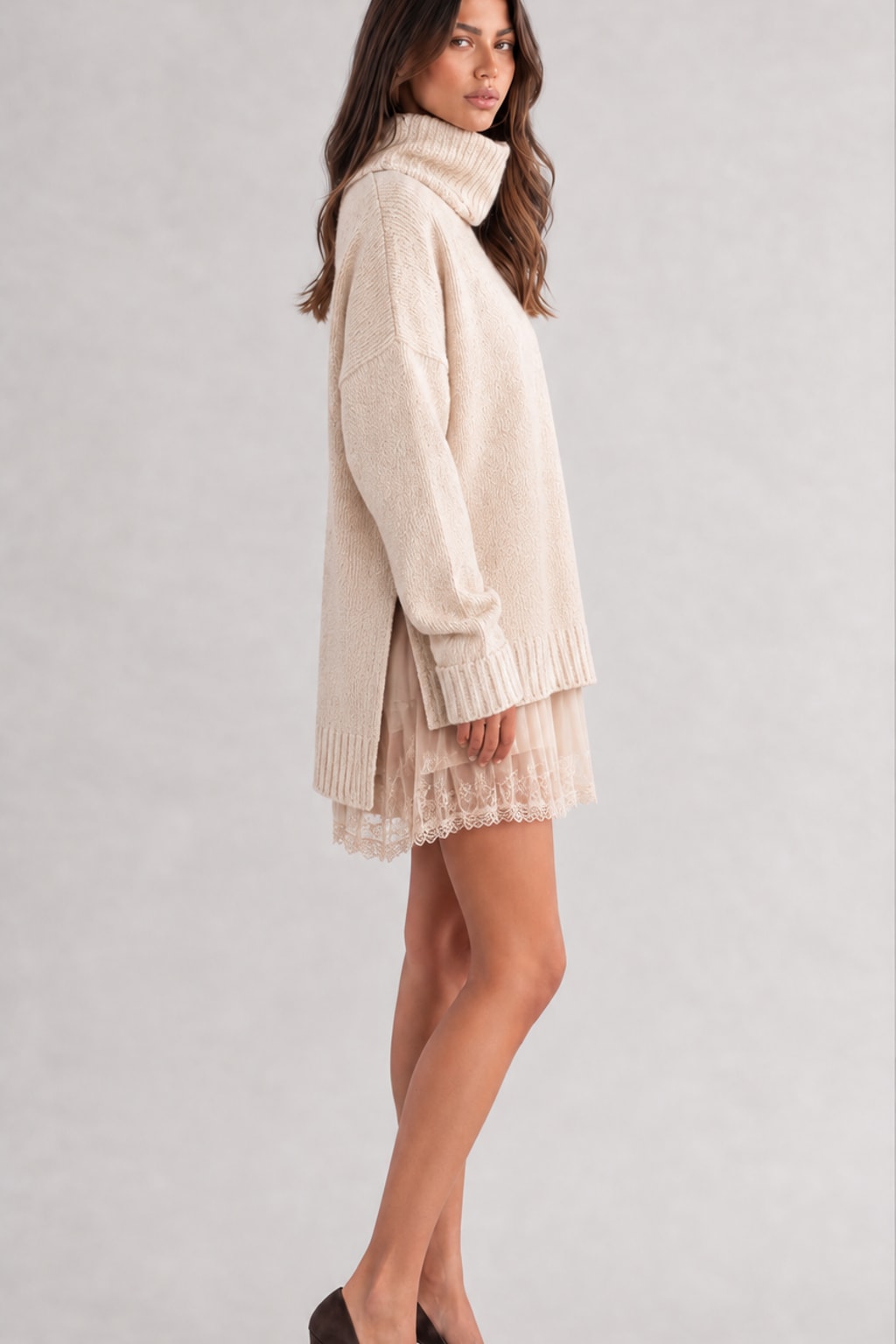 Knit Sweater Dress Set With Lace Trim - 12