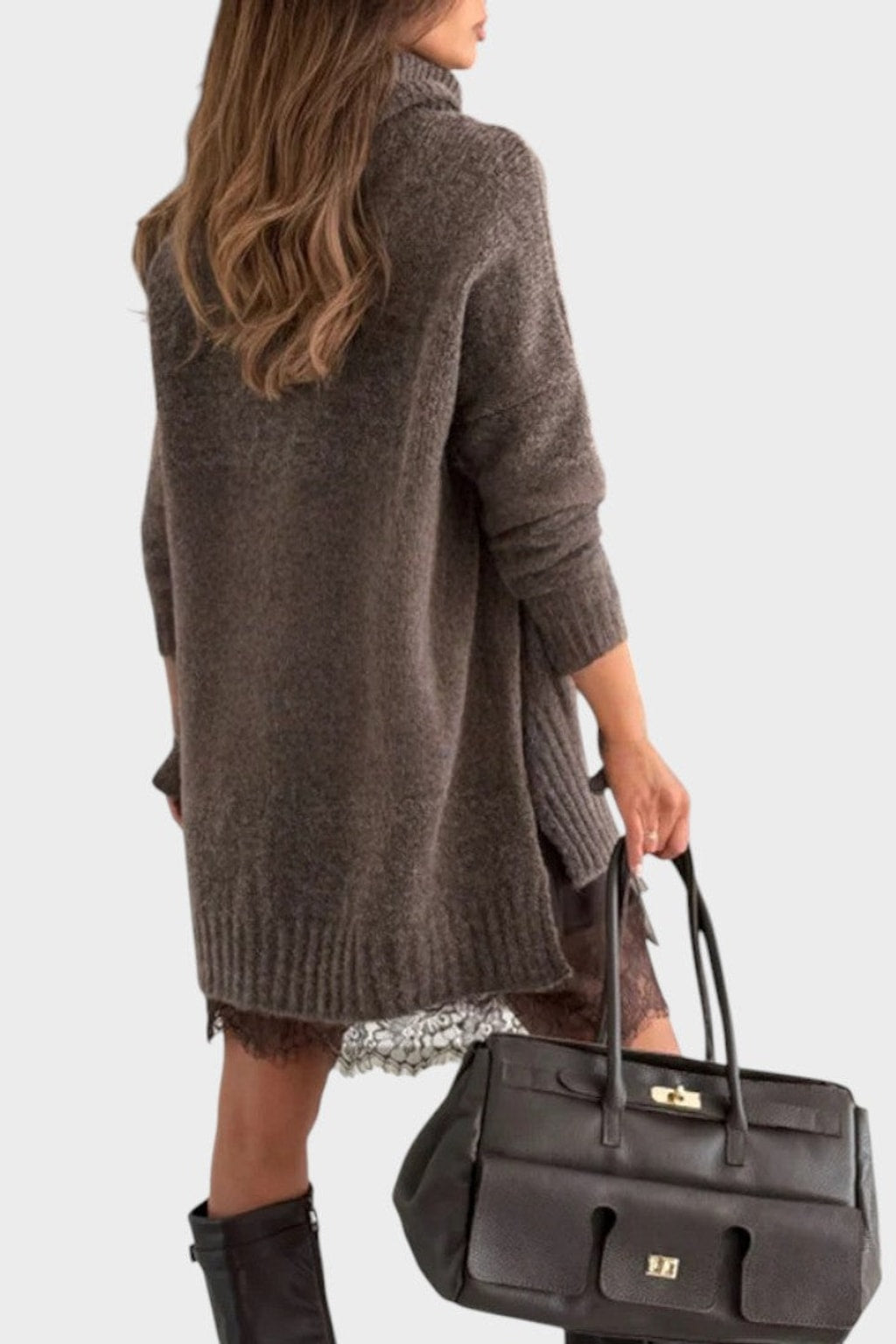 Knit Sweater Dress Set With Lace Trim - 4