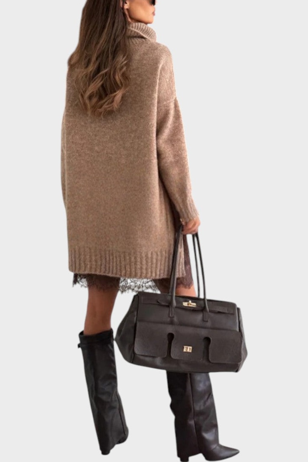 Knit Sweater Dress Set With Lace Trim - 8