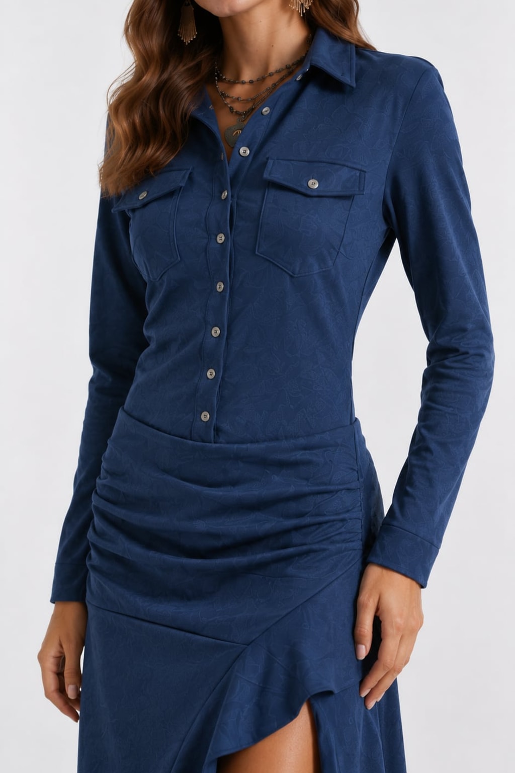 Suede Long Asymmetric Skirt Dress With Long Sleeve Shirt - 10