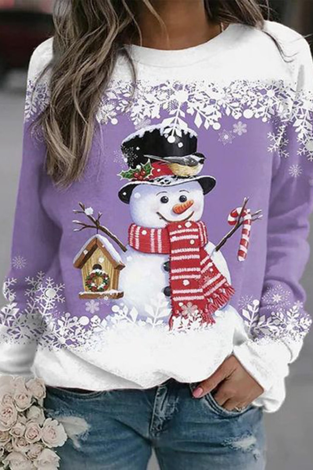 Knit Sweater - Snowman Print Holiday Pullover - 6