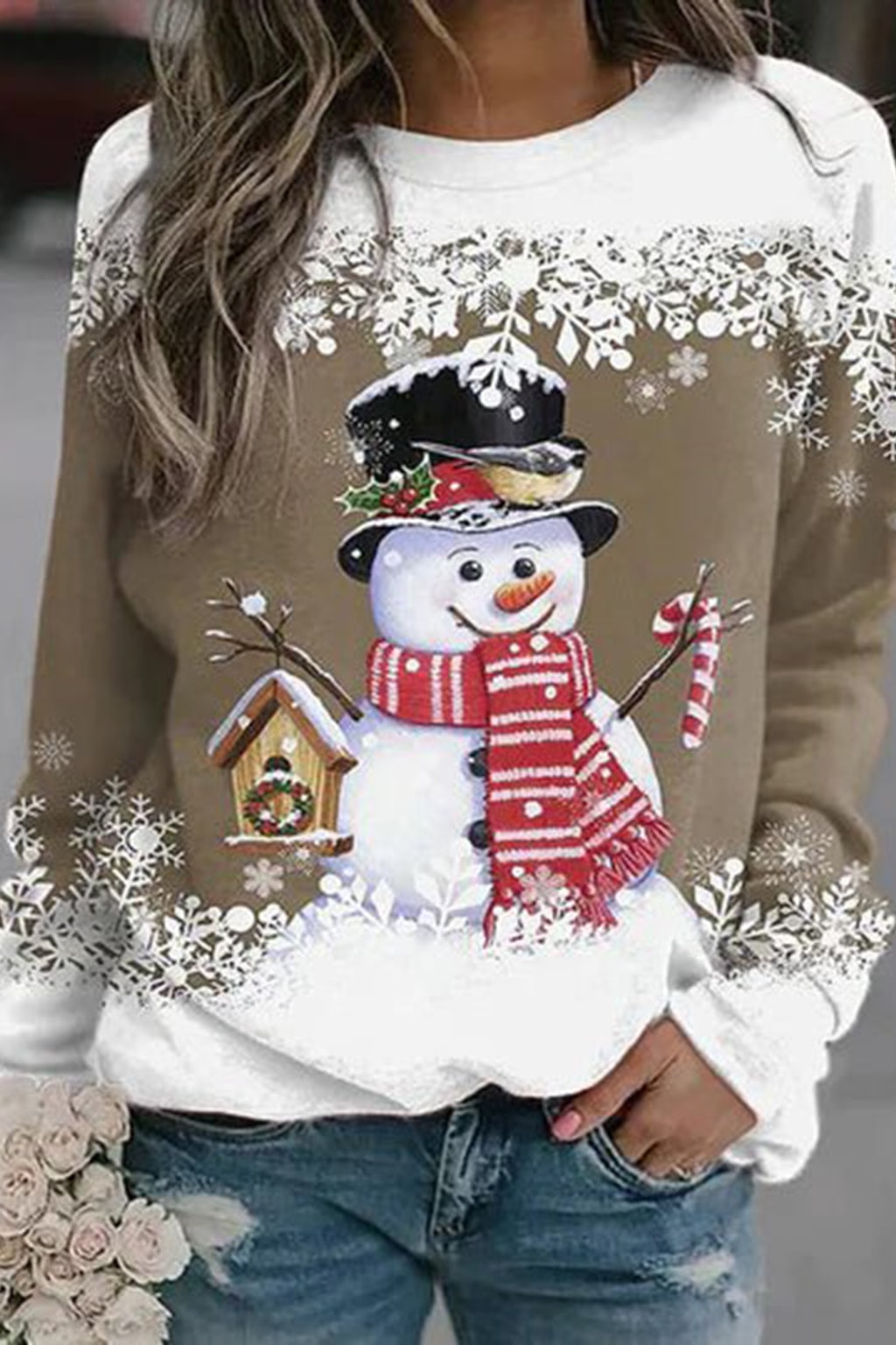 Knit Sweater - Snowman Print Holiday Pullover - 8