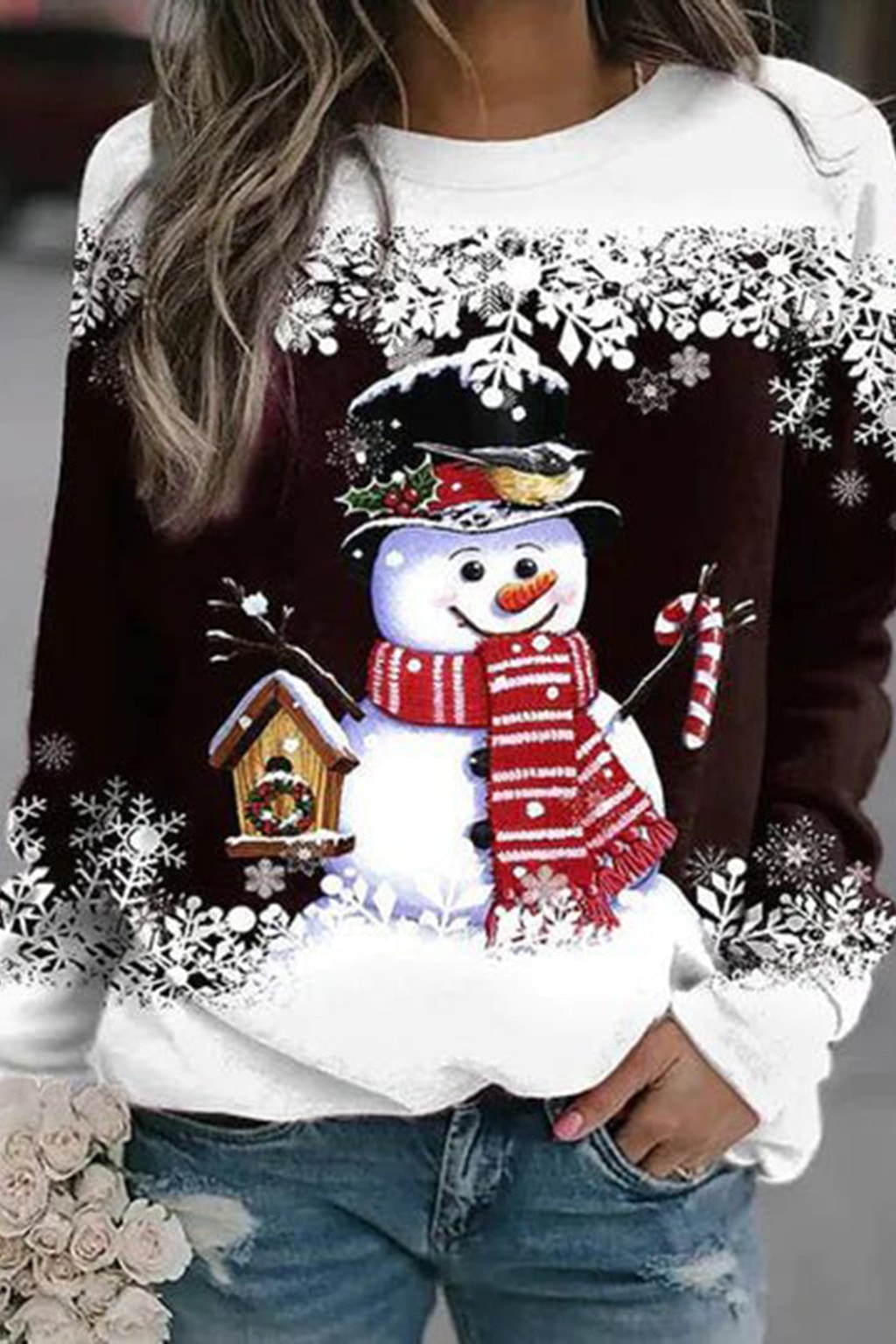Knit Sweater - Snowman Print Holiday Pullover - 9