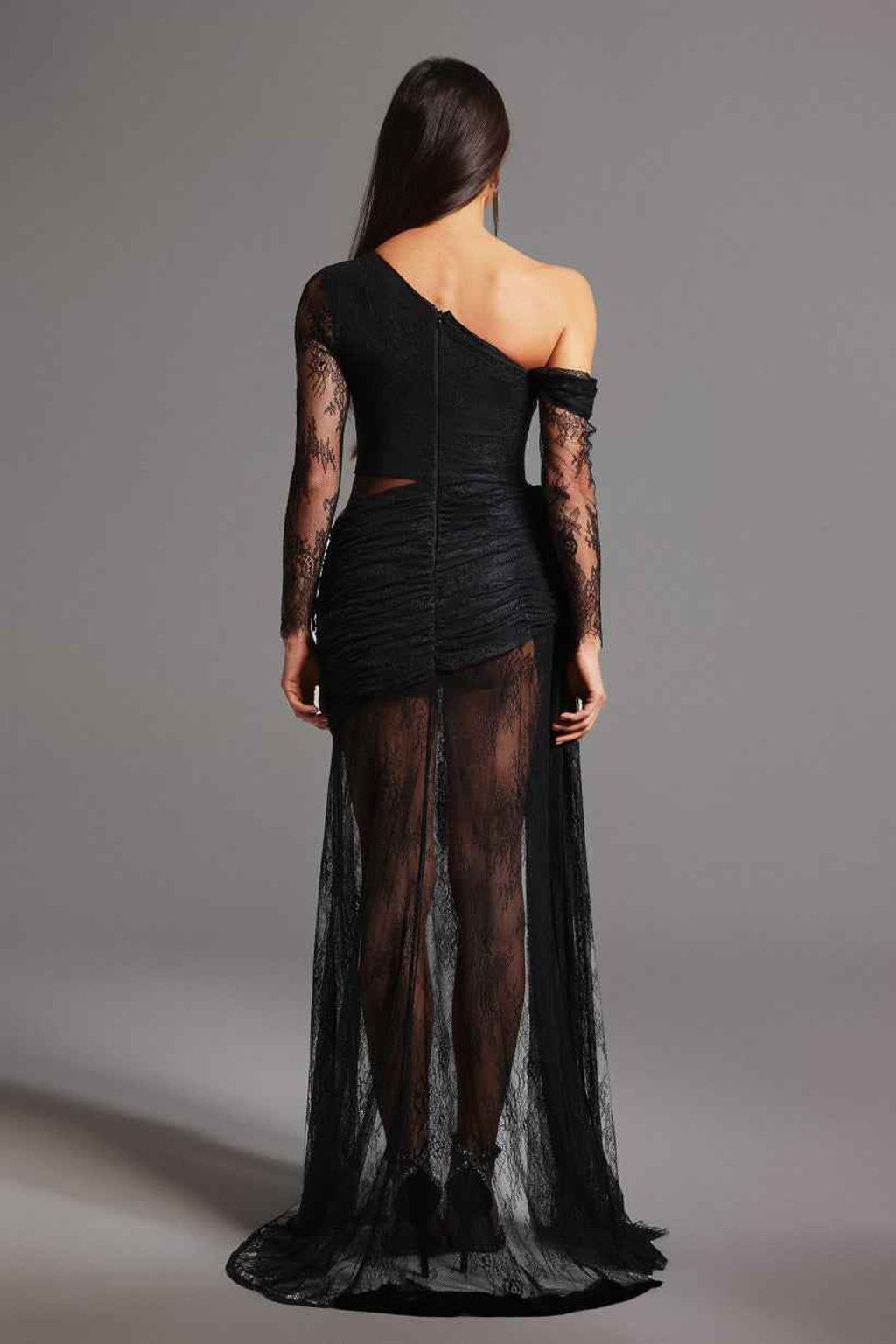 Long Evening Dress with Asymmetrical One-Shoulder - 3