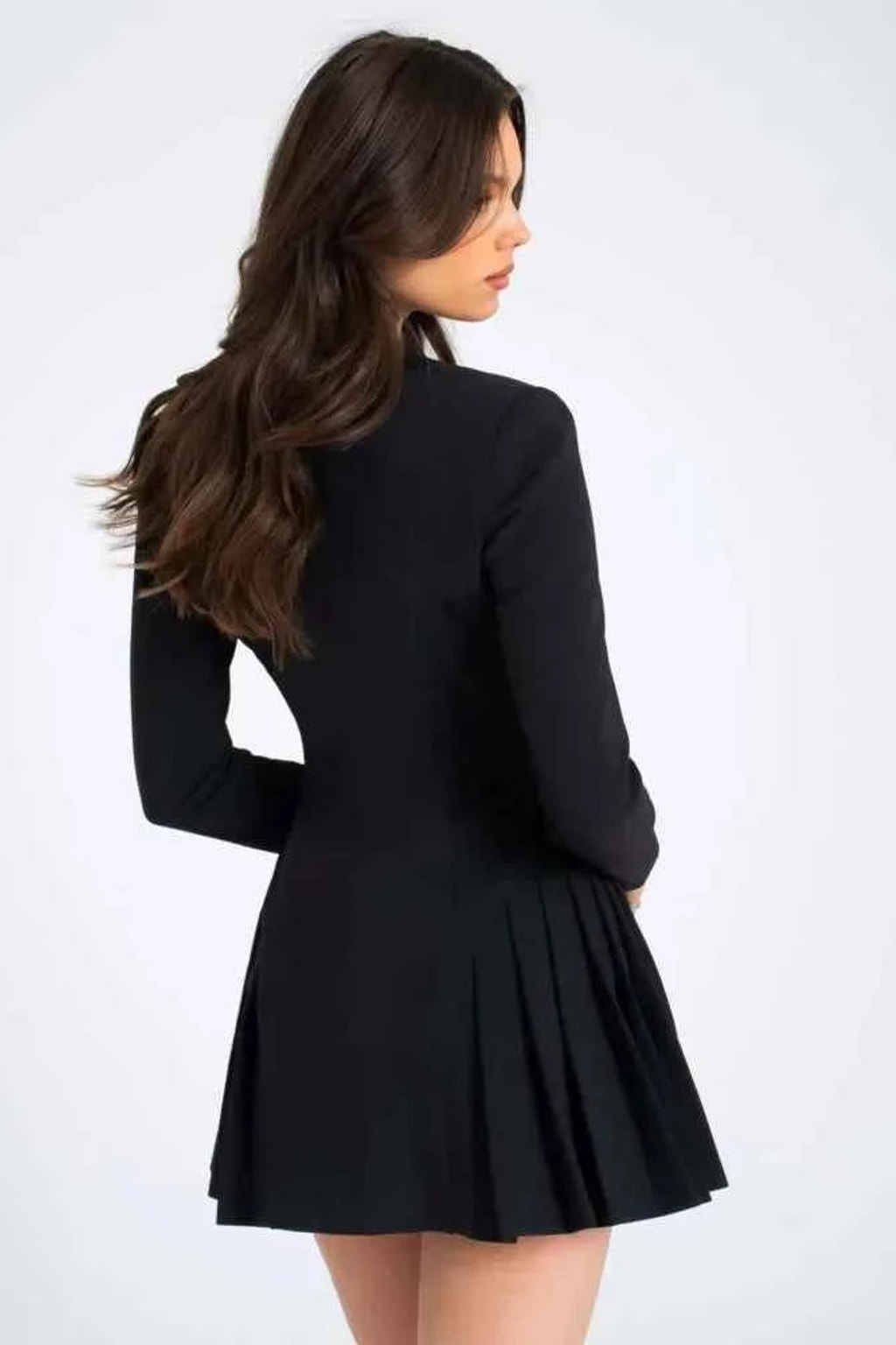 Blazer Dress With Pleated Skirt And Crystal Buttons - 4