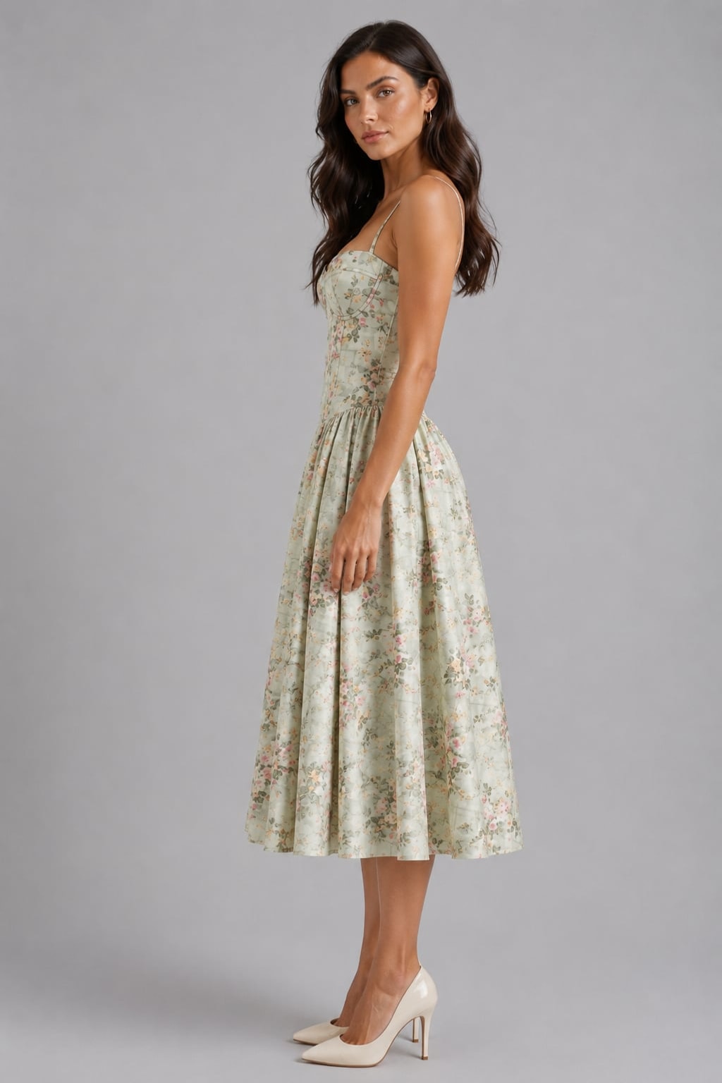 Woven Corset Midi Dress With Sweetheart Neckline - 4