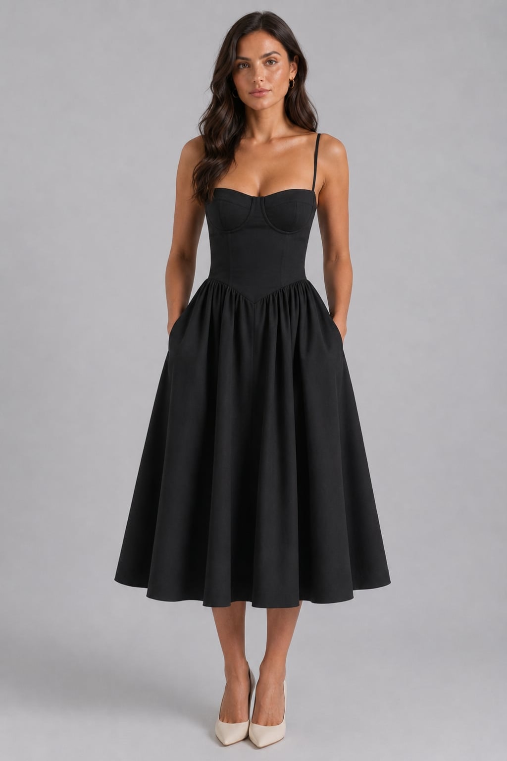 Woven Corset Midi Dress With Sweetheart Neckline - 6