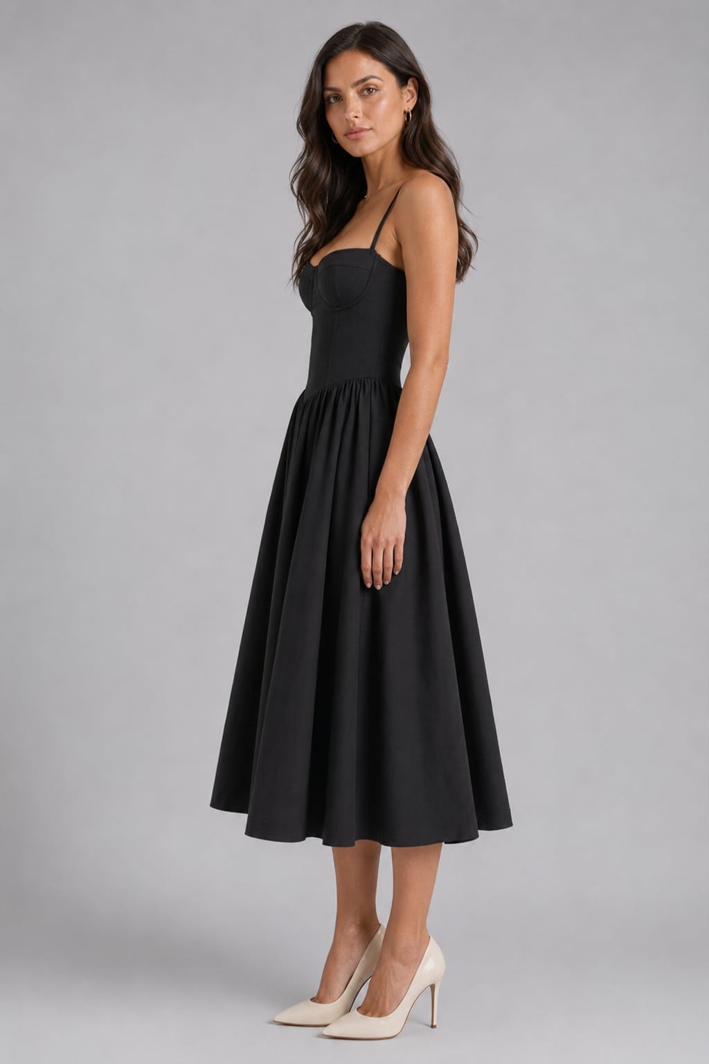 Woven Corset Midi Dress With Sweetheart Neckline - 7