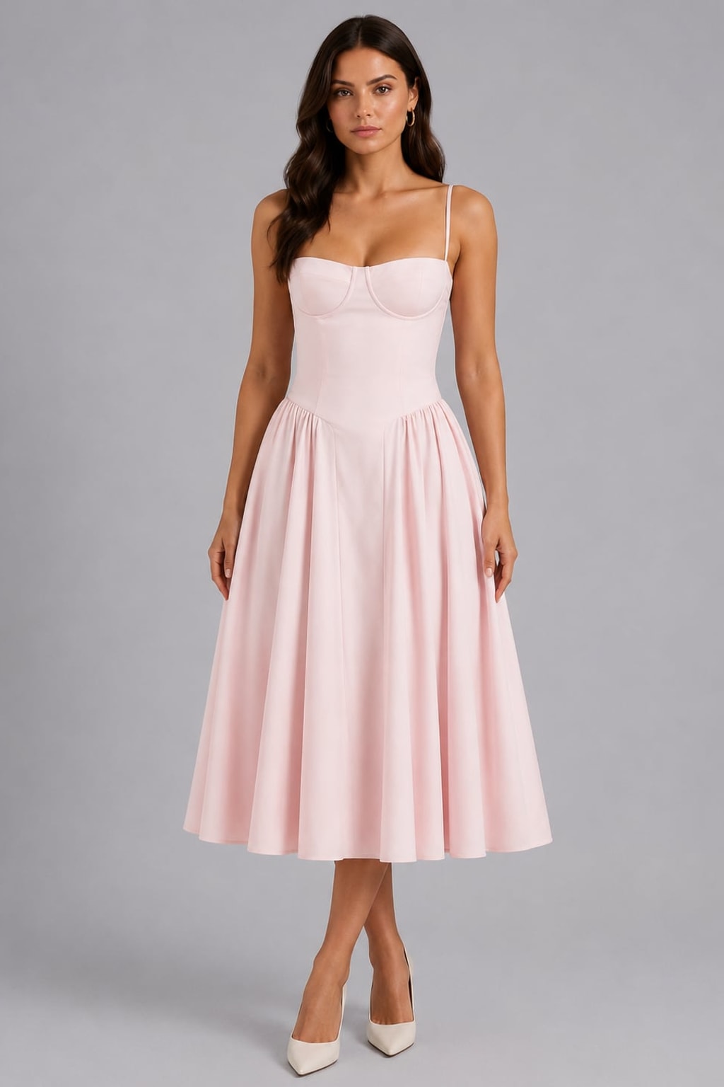 Woven Corset Midi Dress With Sweetheart Neckline - 9