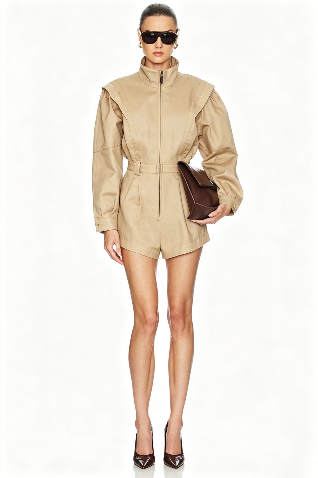 Khaki Utility Jumpsuit With Belted Waist - 2