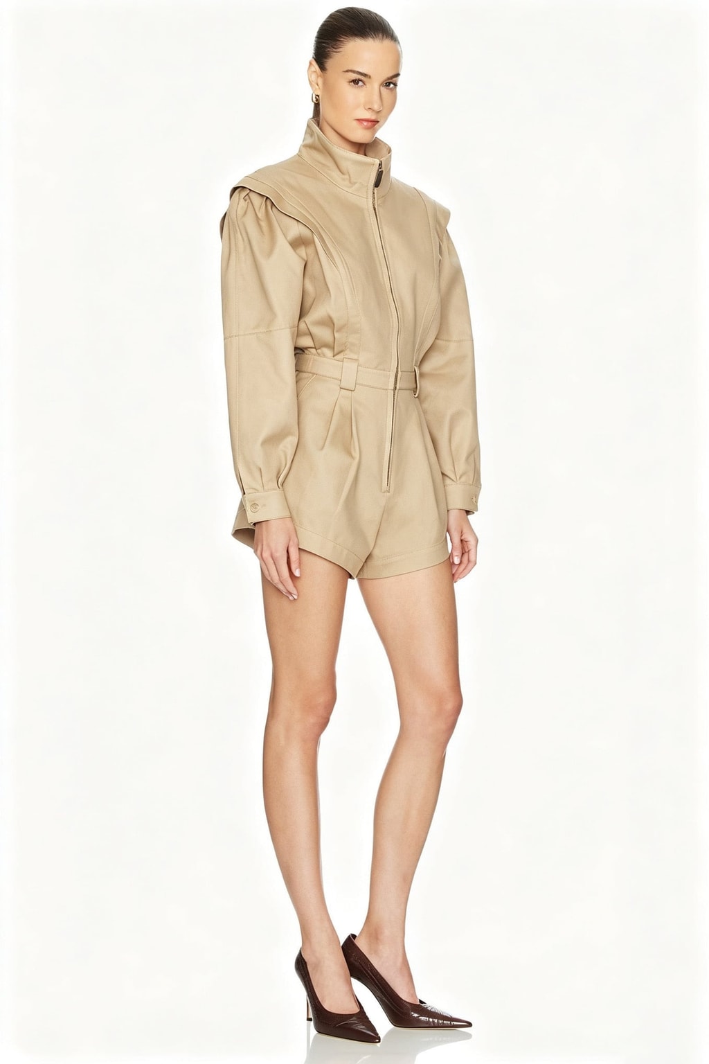 Khaki Utility Jumpsuit With Belted Waist - 4