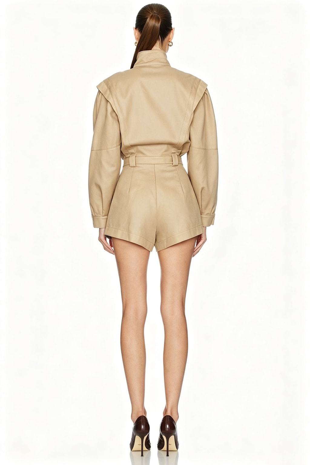 Khaki Utility Jumpsuit With Belted Waist - 5