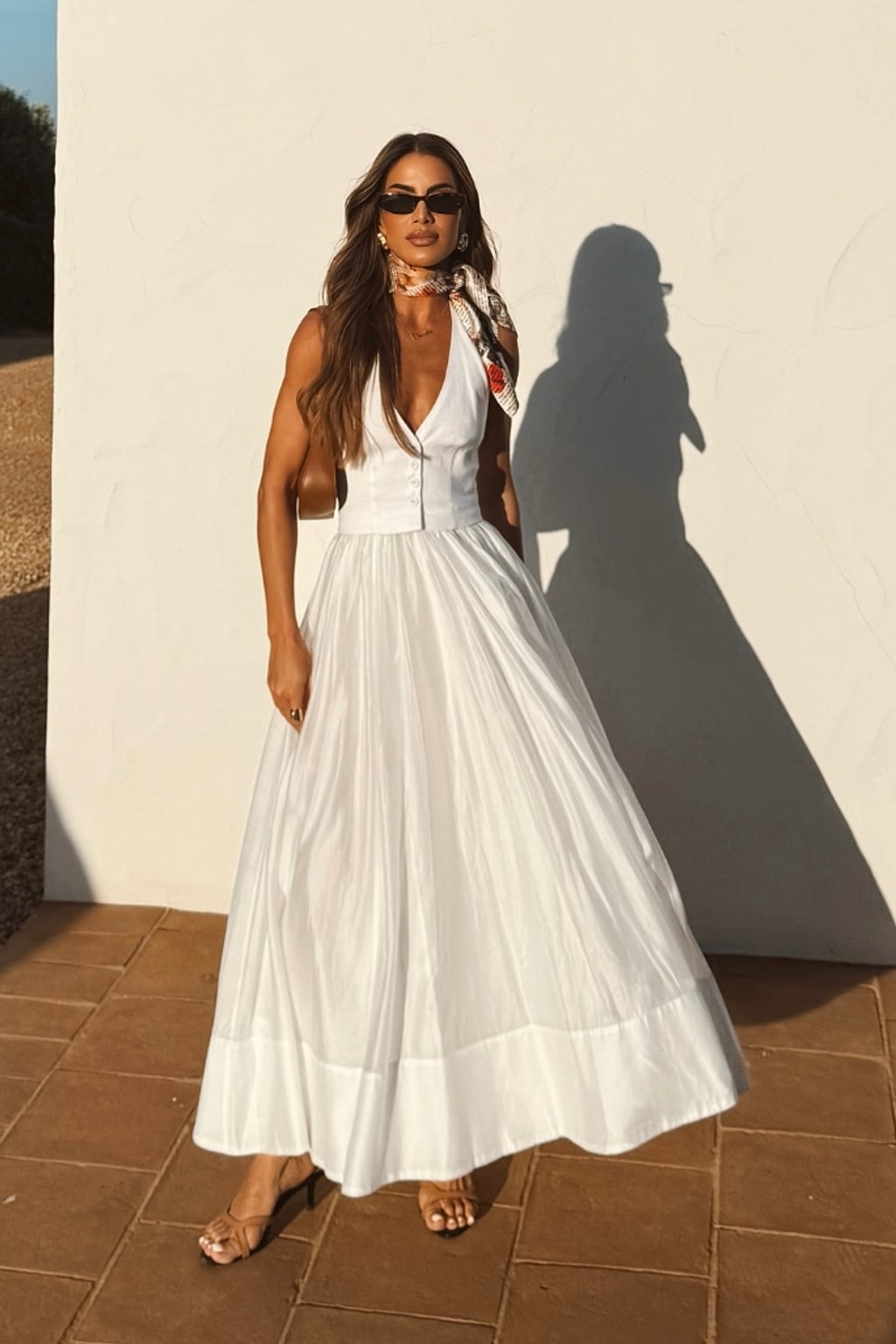 White Pleated V-Neck Maxi Dress - 2