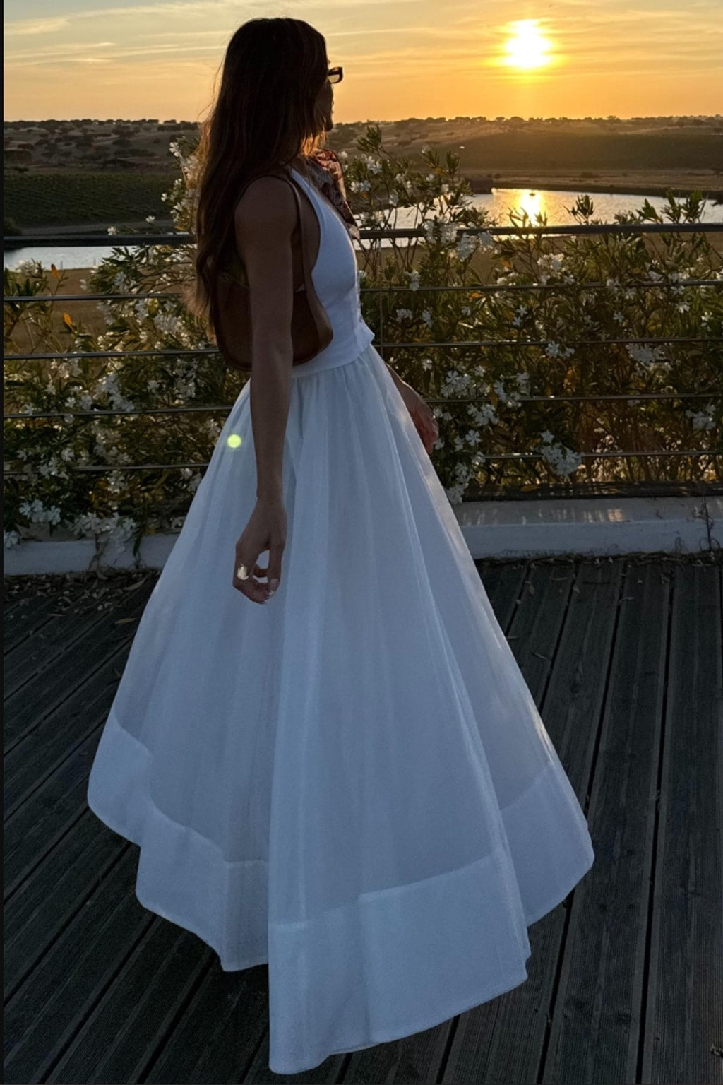 White Pleated V-Neck Maxi Dress - 4