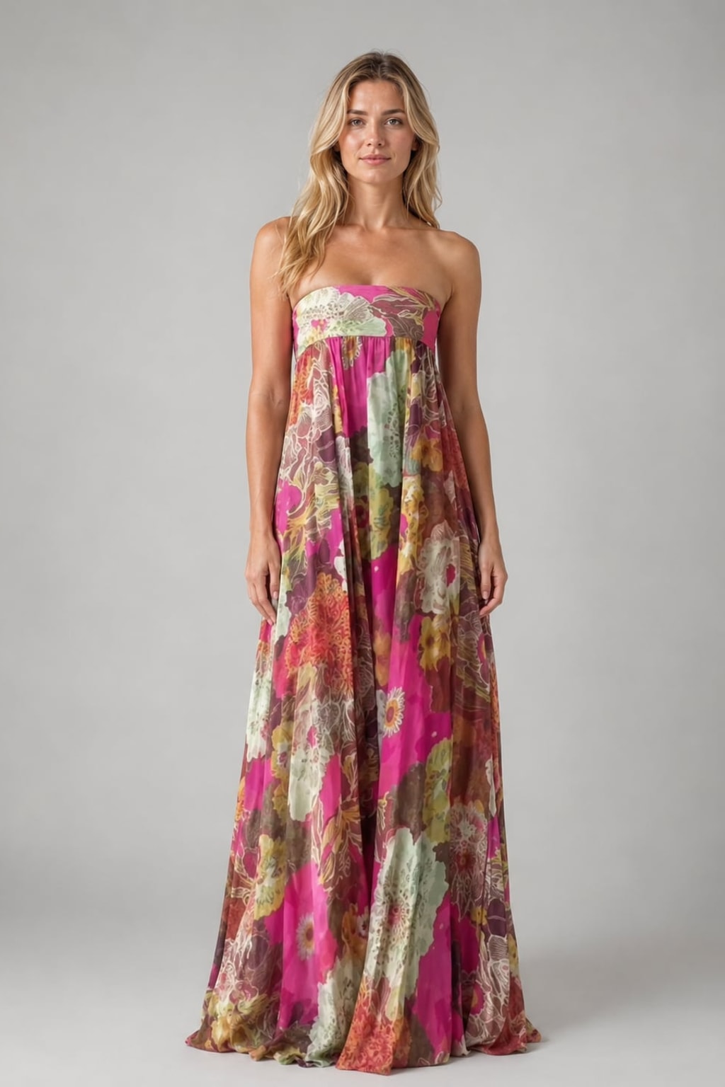 Strapless Floral Maxi Dress - 2