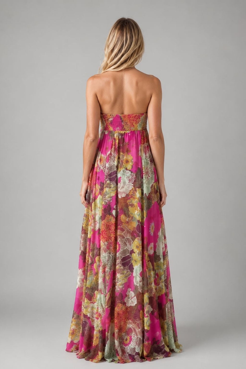 Strapless Floral Maxi Dress - 3