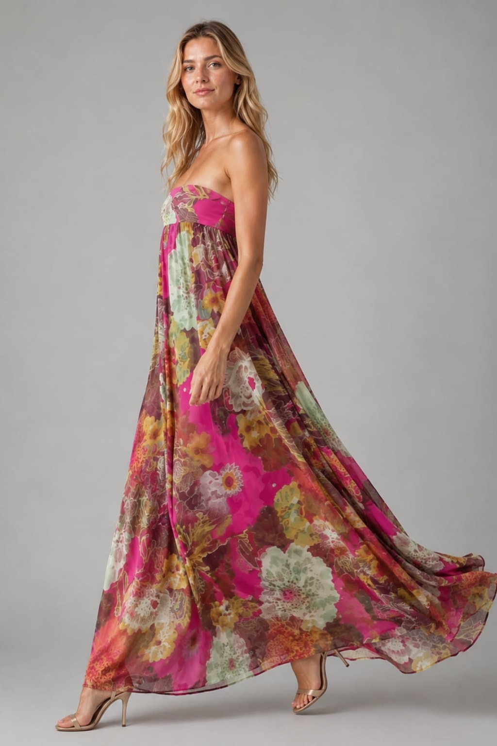 Strapless Floral Maxi Dress - 5