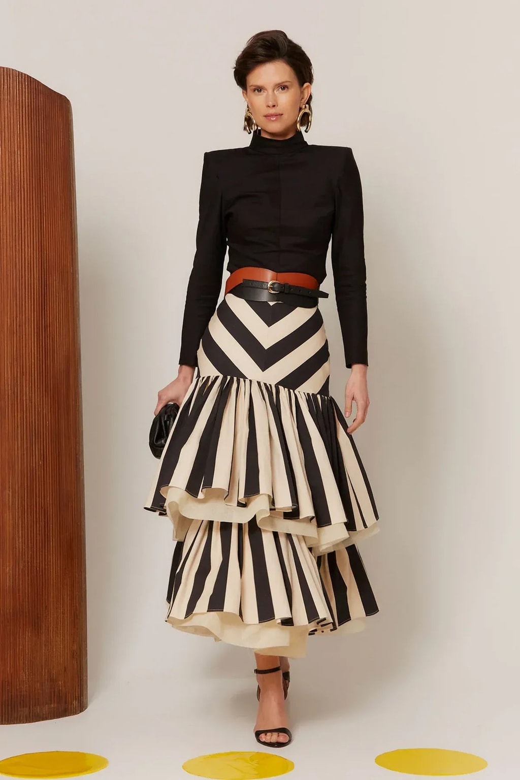 Tiered Ruffle Midi Skirt With Chevron Stripe - 5