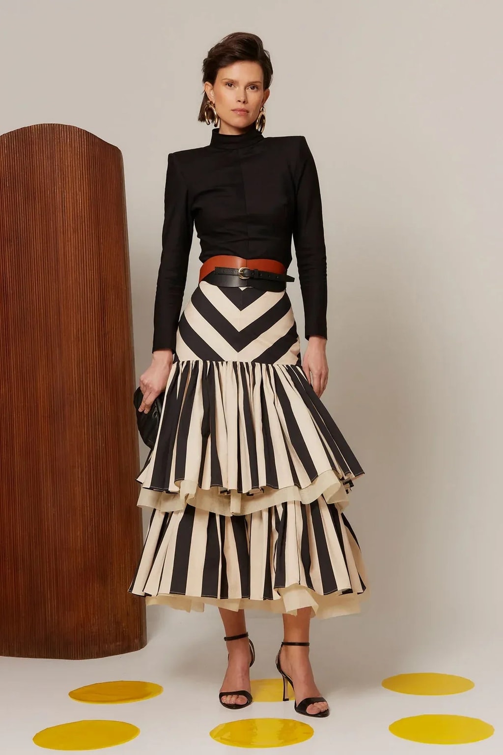 Tiered Ruffle Midi Skirt With Chevron Stripe - 2