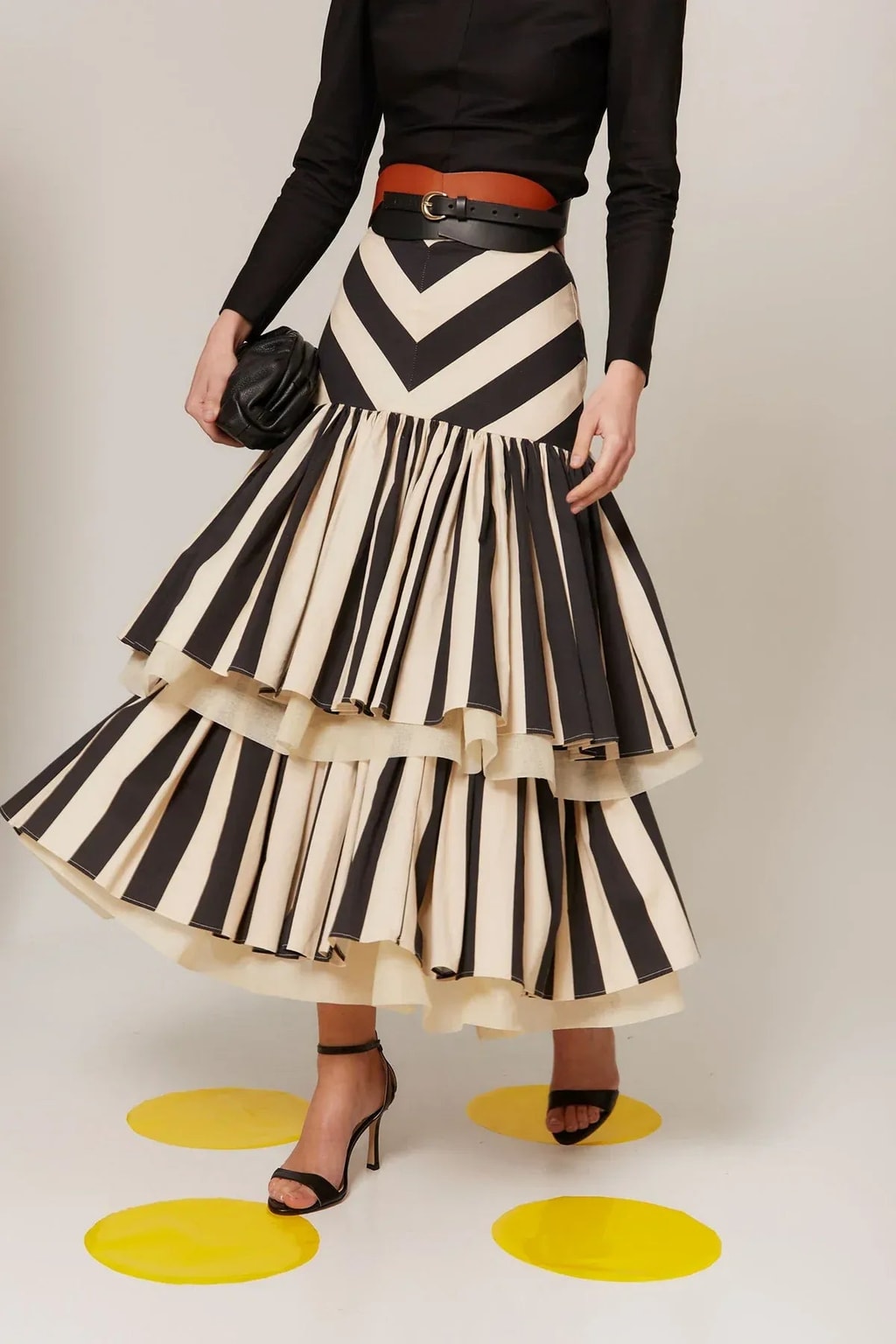 Tiered Ruffle Midi Skirt With Chevron Stripe - 4