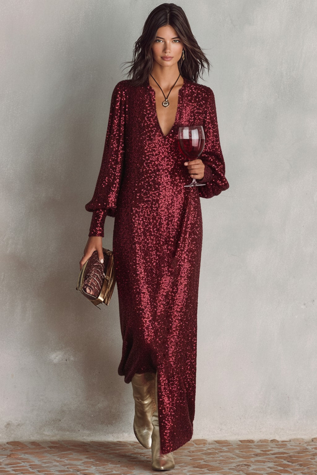 Effortless Shimmer V-Neck Maxi Dress - 7