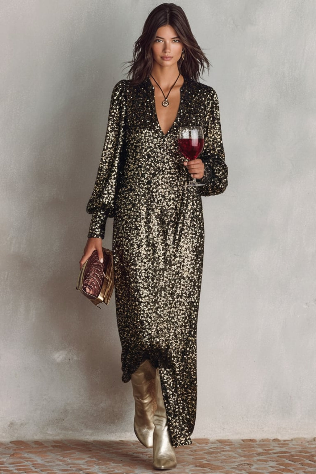 Effortless Shimmer V-Neck Maxi Dress - 8