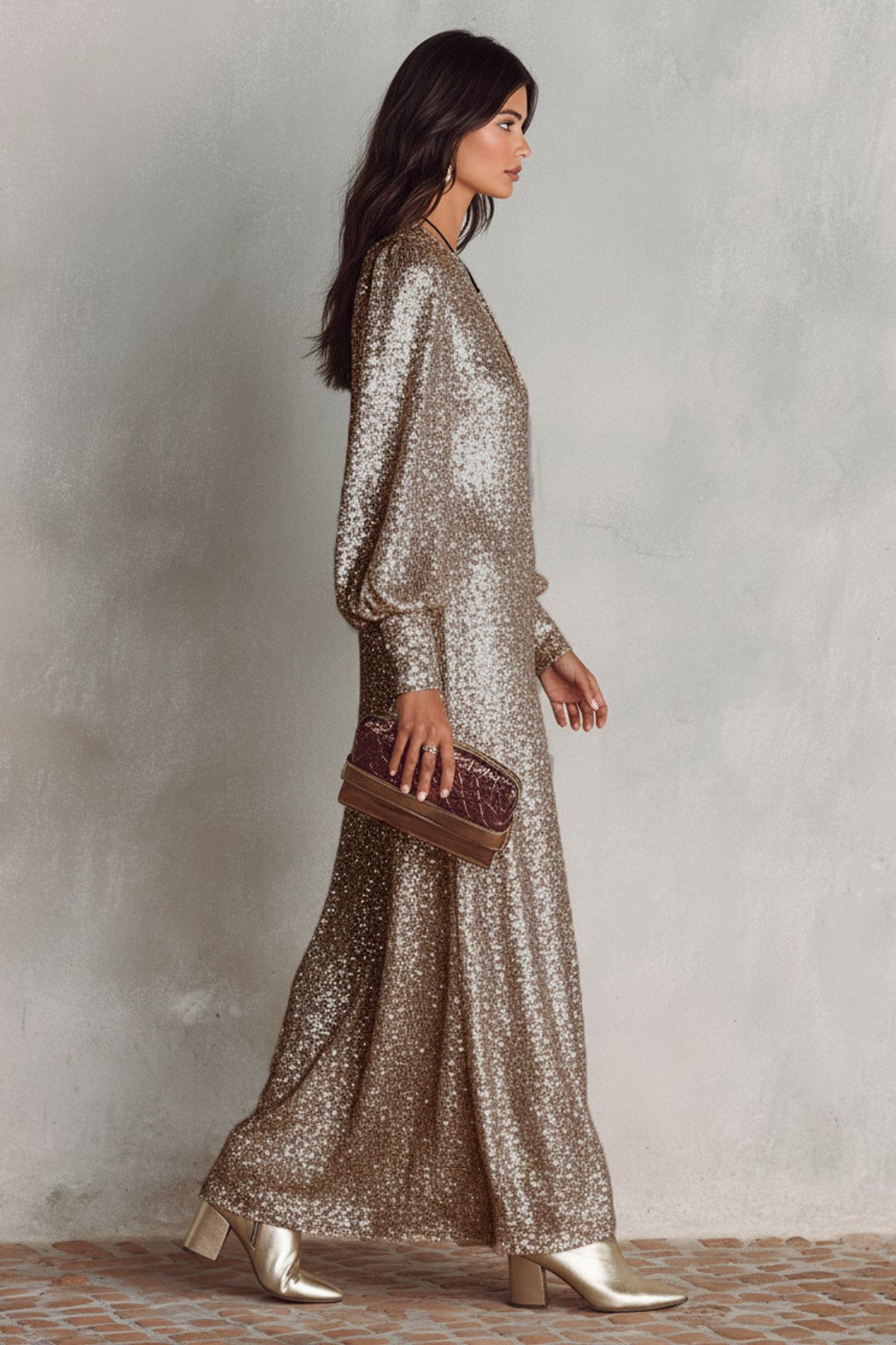 Effortless Shimmer V-Neck Maxi Dress - 5
