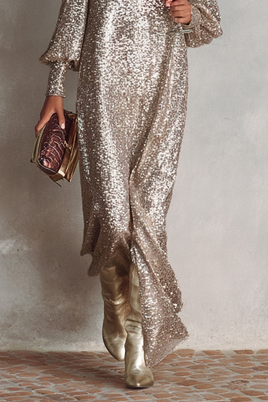 Effortless Shimmer V-Neck Maxi Dress - 4