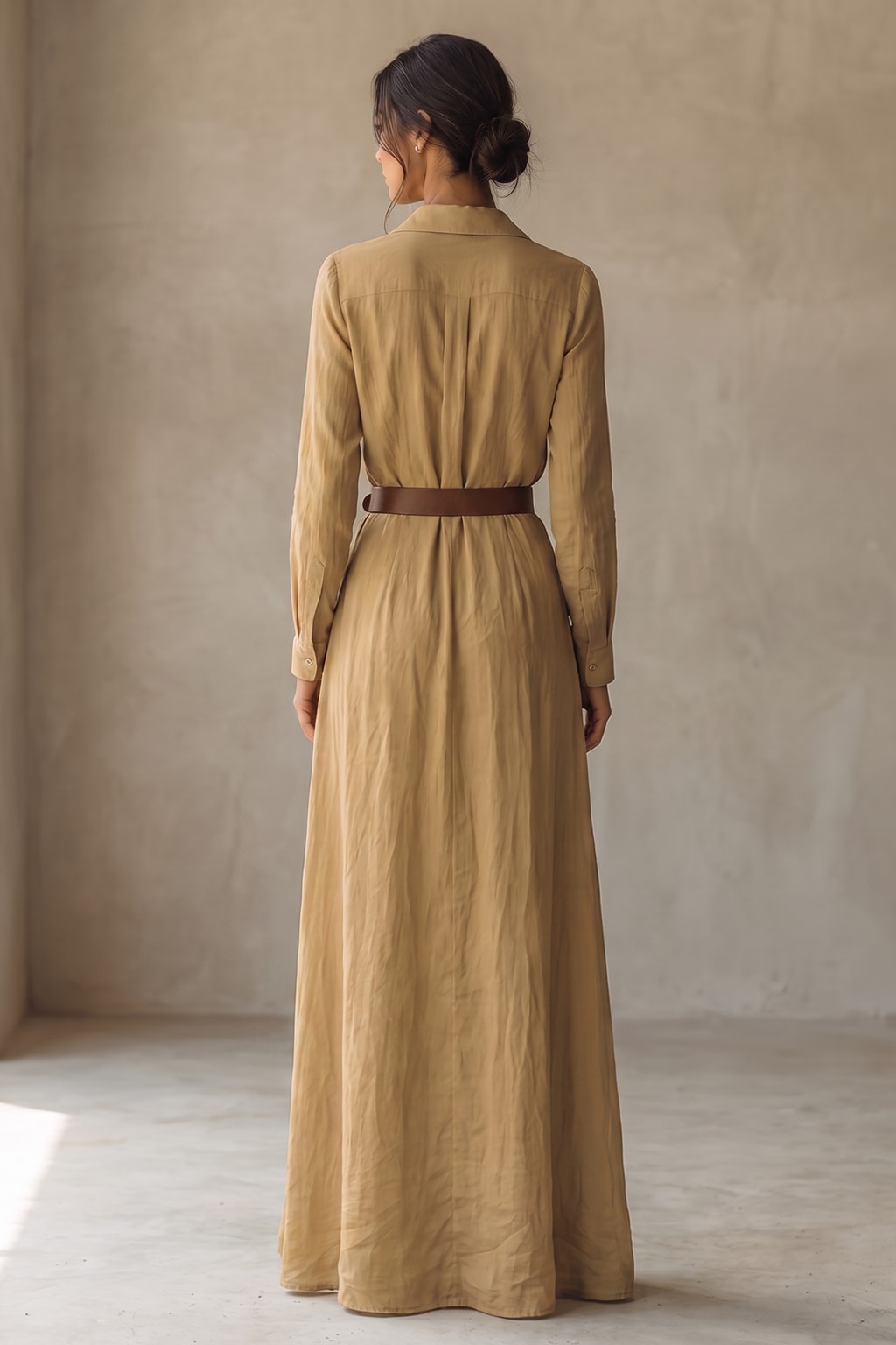 Maxi Dress With Button Front and Belt - 4
