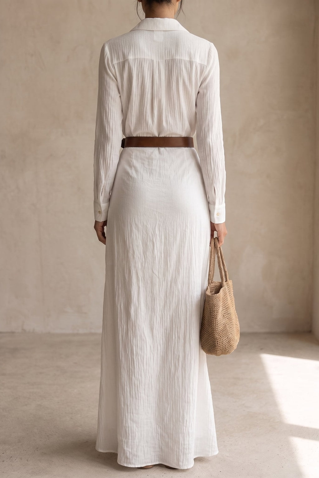 Maxi Dress With Button Front and Belt - 10