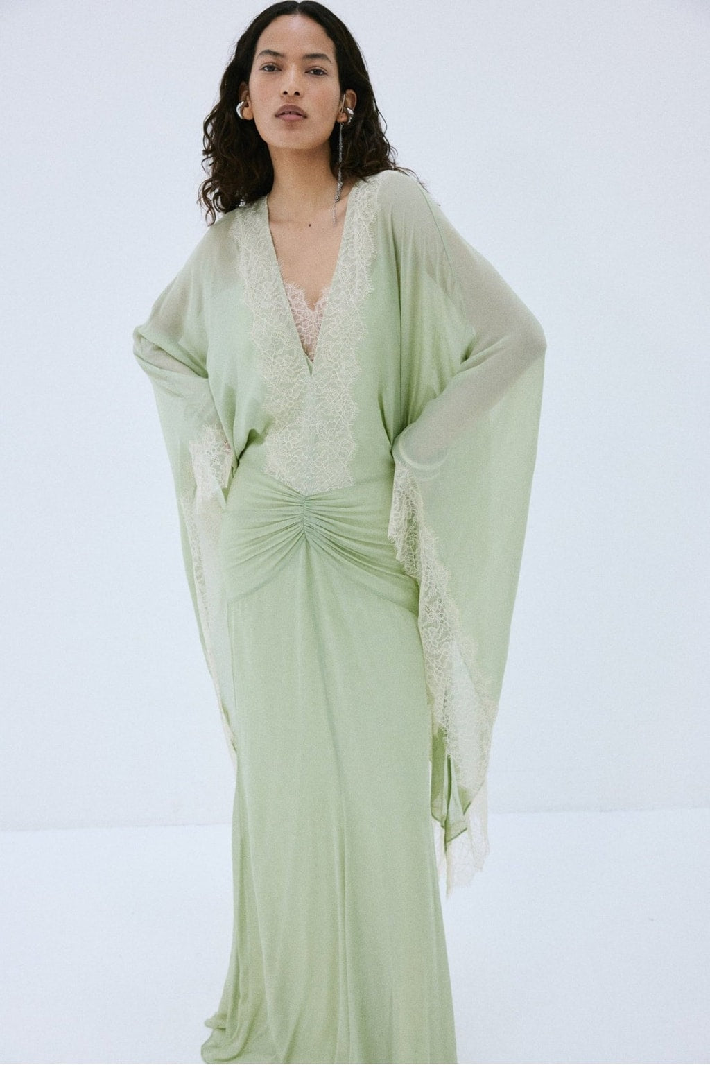Cotton Maxi Dress with Oversized Batwing Sleeves - 5