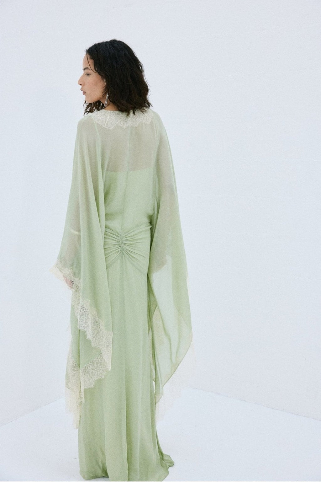 Cotton Maxi Dress with Oversized Batwing Sleeves - 6