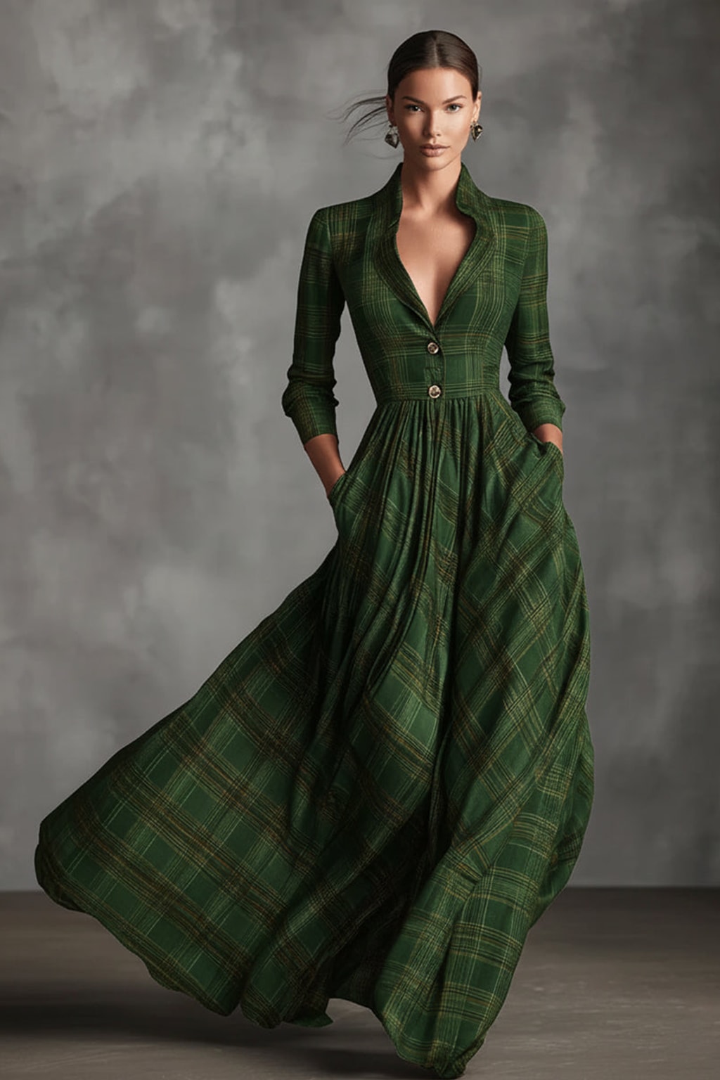 Effortless Linen-Blend Maxi Dress With Flared Tartan Skirt - 6