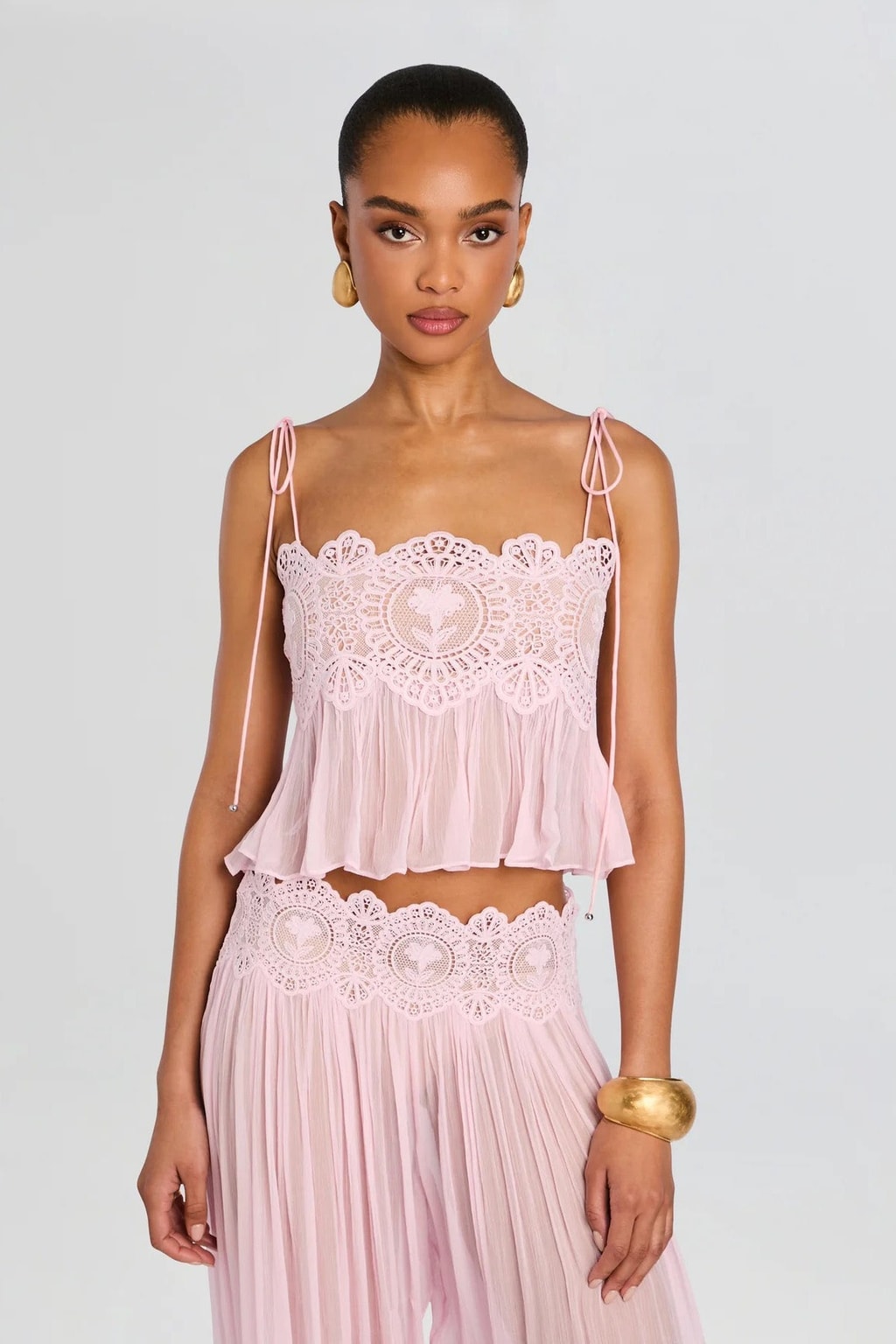 Lace Babydoll Crop Top with Peplum Hem - 2