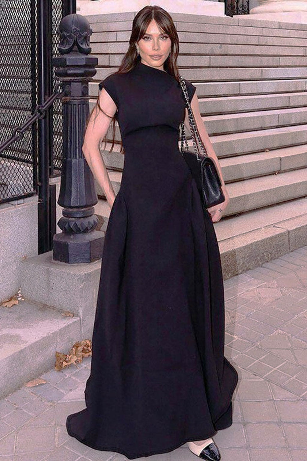 Satin Wool-Blend Maxi Dress With Sculptural High Neck - 9