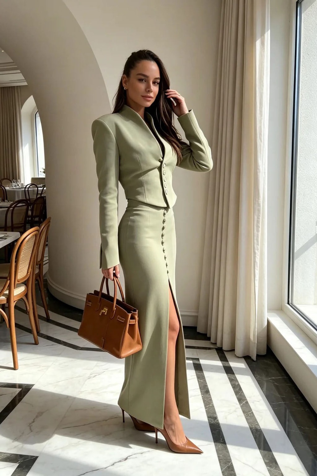 Structured Cropped Blazer & Maxi Skirt Set - 6