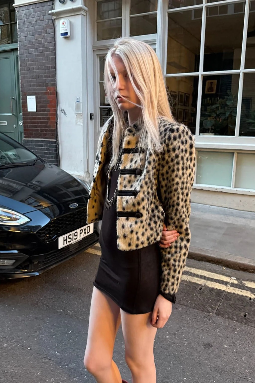 Faux Fur Cropped Jacket With Snow Leopard Print - 3
