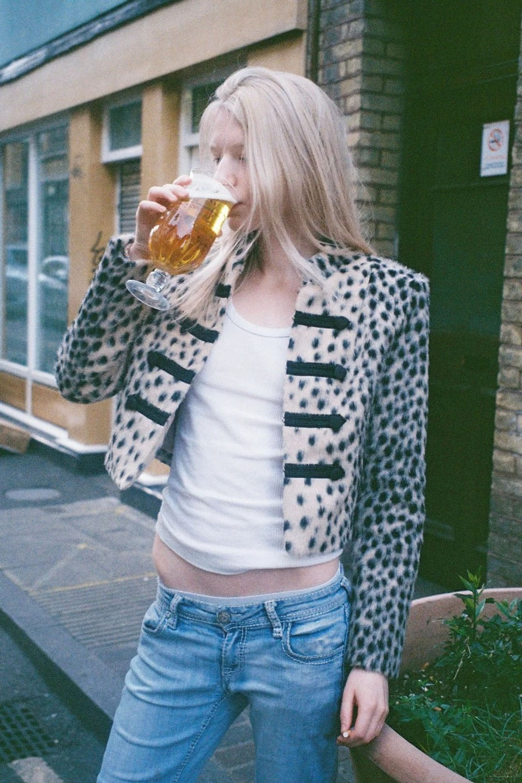 Faux Fur Cropped Jacket With Snow Leopard Print - 7