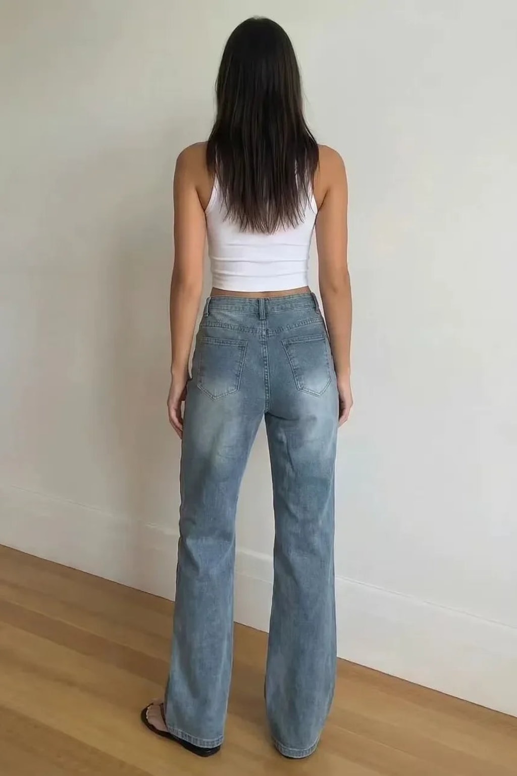 Denim Wide Leg Pants with Button Detail - 3