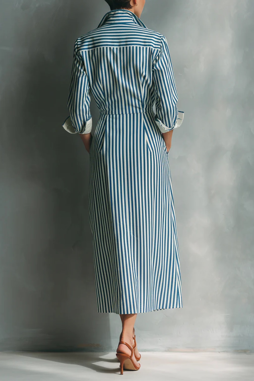 Cotton Blend Shirt Dress With Red Chest Pocket - 6